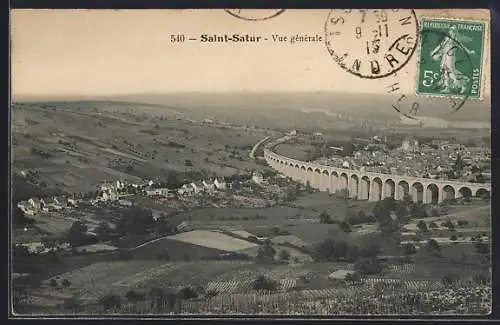 AK Saint-Satur, Vue générale avec viaduc et paysage champêtre