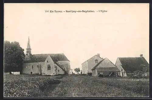 AK Savigny-en-Septaine, L`église et la campagne environnante