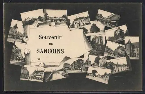 AK Sancoins, Souvenir de Sancoins avec collage de vues multiples