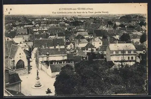 AK Mehun-sur-Yèvre, Vue générale prise du haut de la Tour (partie Nord)