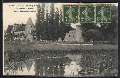 AK Mareuil-sur-Arnon, Les Bords de l`Arnon et ruines de l`ancien château