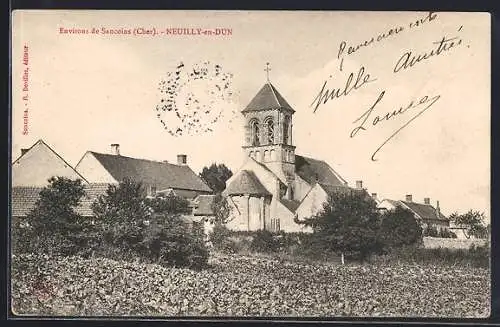 AK Neuilly-en-Dun, Vue de l`église et des maisons environnantes