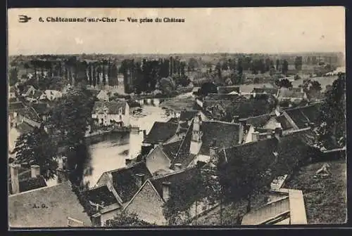 AK Châteauneuf-sur-Cher, Vue prise du Château