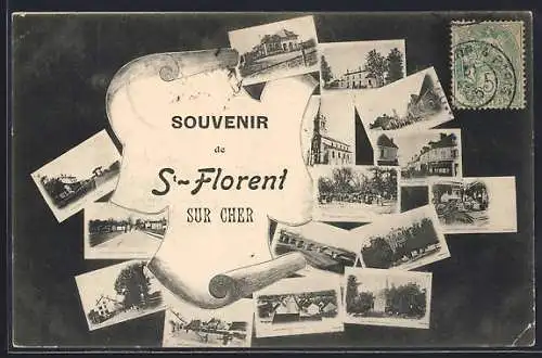 AK Saint-Florent-sur-Cher, Souvenir avec vues multiples du village