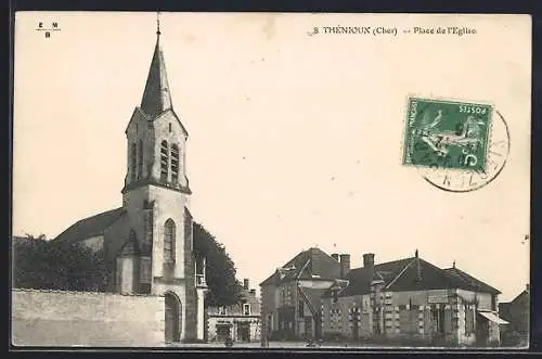 AK Thénoux, Place de l`Église avec l`église et bâtiments adjacents