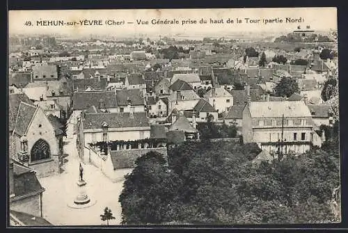 AK Mehun-sur-Yèvre, Vue générale prise du haut de la tour (partie Nord)