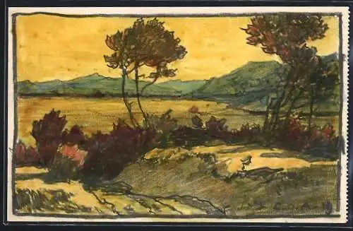 Künstler-AK Handgemalt sign. Carl O. Arends: Herbstliche Küste im Zwielicht