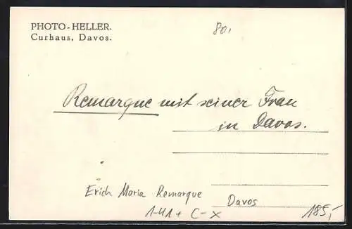 AK Davos, Erich Maria Remarque mit seiner Frau beim Kaffee am See