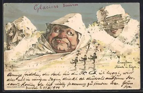 Künstler-AK sign. E. Hansen / Emil Nolde: Jungfrau, Eiger und Mönch, Berg mit Gesicht / Berggesichter