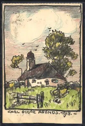 Künstler-AK Handgemalt sign. Carl O. Arends: Kirche unter bewölktem Himmel