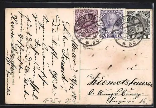 AK Portrait Kaiser Franz Josef I. von Österreich, 60 jähriges Regierungs-Jubiläum 1908, österr. Briefmarken