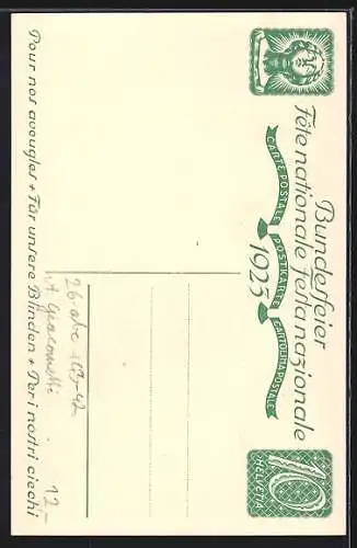 Künstler-AK sign. A. Giacometti: Schweizer Bundesfeier 1923, Wolfsberg Zürich
