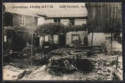 AK Orbey, Inondation 1936, Café Voinson, vue de derrière