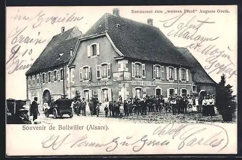 AK Bollwiller /Alsace, Restaurant zum weissen Pferd, Auuguste Greth