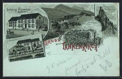 Mondschein-Lithographie Tannenkirch, Hôtel zum Tännchel, Bes. F. Keusch, Hohkönigsburg