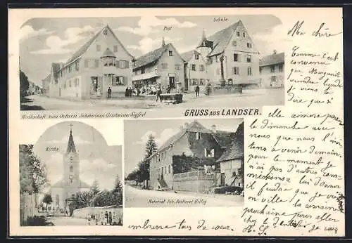 AK Landser, Gasthaus zum Ochsen, Inhaberinnen Geschwister Sigfrit, Notariat Billig, Post und Schule