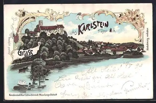 Lithographie Karlstein a. Thaya, Teilansicht