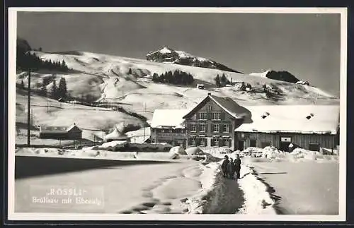 AK Brülisau, Gasthaus zum Rössli mit Ebenalp im Schnee