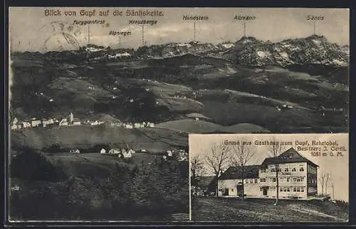 AK Rehetobel, Gasthaus zum Gupf, Säntiskette mit Hundstein, Altmann, Kreuzberge