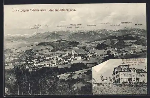 AK Heiden, Blick gegen Süden, Gasthaus Fünfländerblick