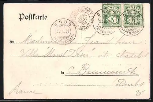 AK Heiden, Gasthaus und Pension Fünfländerblick, Panorama mit Staufen Spitz, schlaf. Ritter und hoh. Treschen