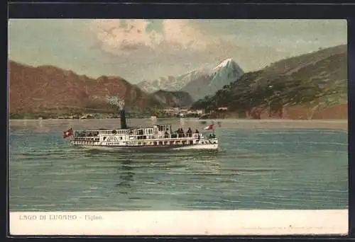 Lithographie Dampfer Sempione auf dem Lago di Lugano, vor Figino