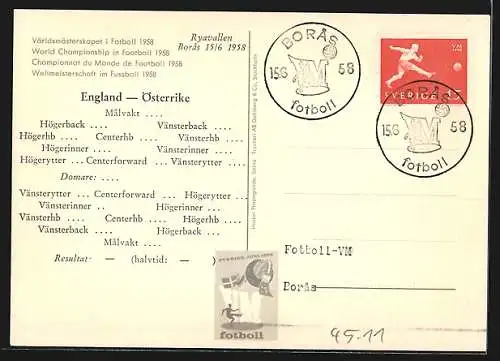 AK Boras, Fussball-Weltmeisterschaft 1958, England-Österreich