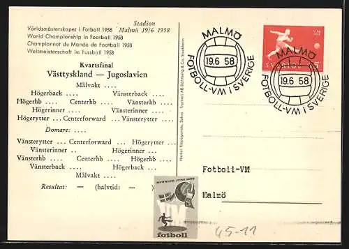 AK Malmö, Fussball-Weltmeisterschaft 1958, Westdeutschland-Jugoslawien