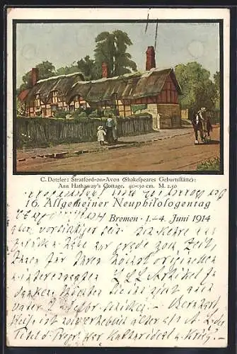 AK Bremen, 16. Allgemeiner Neuphilologentag 1914, Shakespeares Geburtsstätte in Stratford-on-Avon