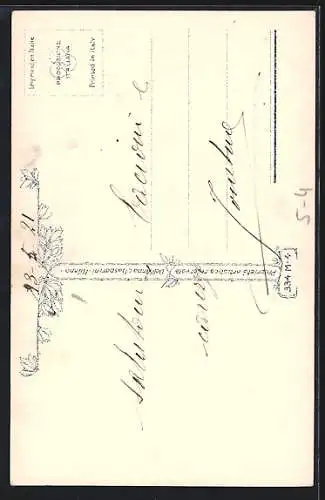 AK Küssendes junges Liebespaar mit Vergissmeinnicht, Art Deco