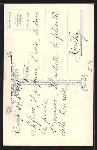 AK Küssendes junges Liebespaar mit Vergissmeinnicht, Art Deco