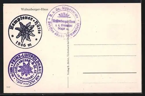 AK Waltenberger-Haus, Schutzhaus mit Gebirgskette