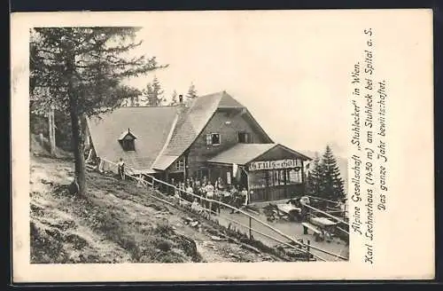 AK Carl Lechnerhaus am Stuhleck, Partie mit Terrasse und Gästen