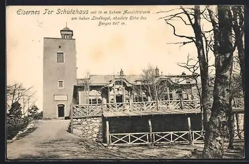 AK Eisernes Tor Schutzhaus, Berghütte mit Aussischtsturm am hohen Lindkogel