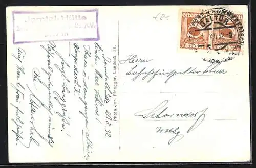 AK Jamtal-Hütte, Ansicht mit Alpenpanorama