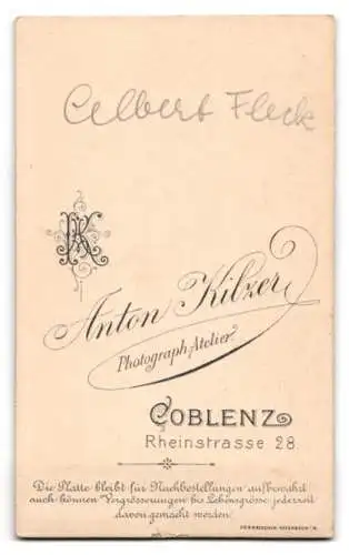 Fotografie A. Kilzer, Coblenz, Rheinstrasse 28, Porträt eines Soldaten Albert Fleck in Uniform Rgt. 7