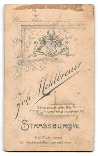 Fotografie Joh. Mehlbreuer, Strassburg, Steinwallstr. 56, Soldat in Uniform mit Schirmmütze