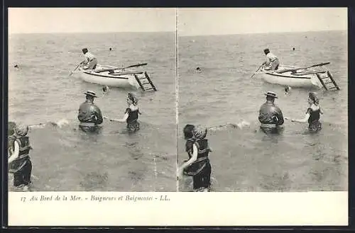 Stereo-AK Au Bord de la Mer - Baigneurs et Baigneuses