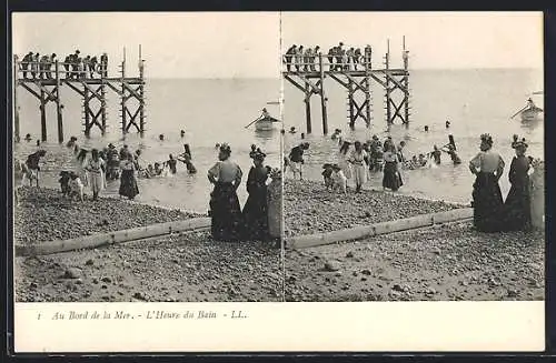 Stereo-AK Au Bord de la Mer, L`Heure du Baun, Badestrand