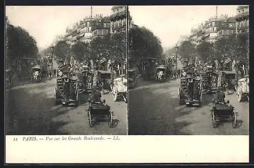 Stereo-AK Paris, Vue sur les Grands Boulevard mit Kutschen