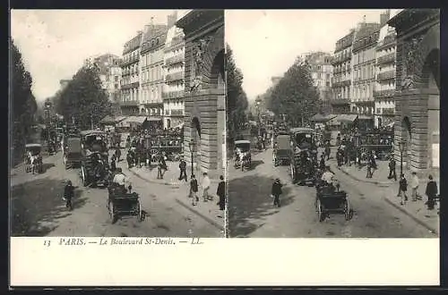 Stereo-AK Paris, Le Boulevard Saint-Denis mit Kutschen