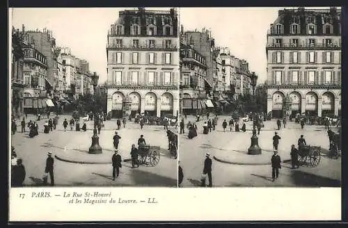 Stereo-AK Paris, La Rue St-Honoré et les Magasins du Louvre