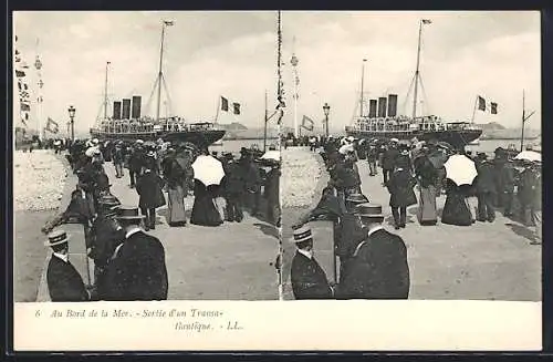 Stereo-AK Au Bord de la Mer, Sortie d`un Transatlantique