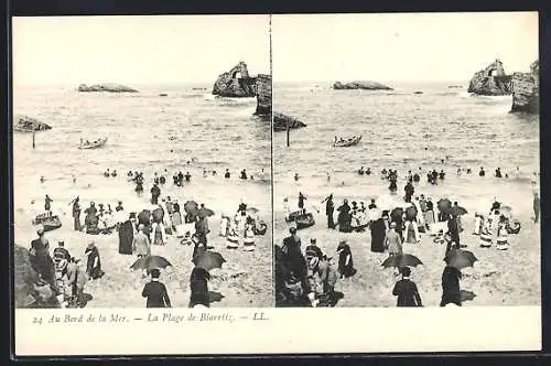 Stereo-AK Biarritz, Au Bord de la Mer, La Plage