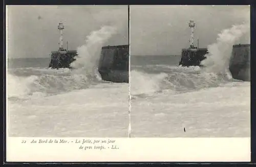 Stereo-AK Au Bord de la Mer, La Jetée, par un jour de gros temps