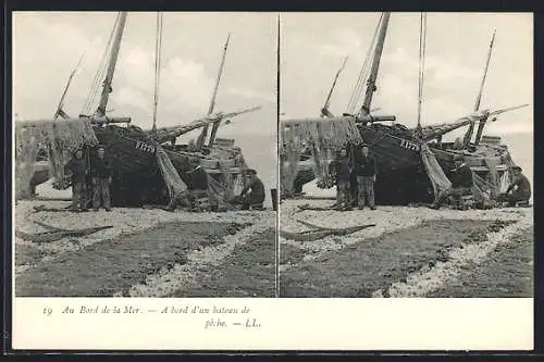 Stereo-AK Au Bord de la Mer - A bord d`un bateau de pêche