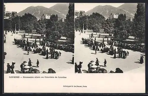 Stereo-AK Lourdes, Procession allant au Cimetière de Lourdes