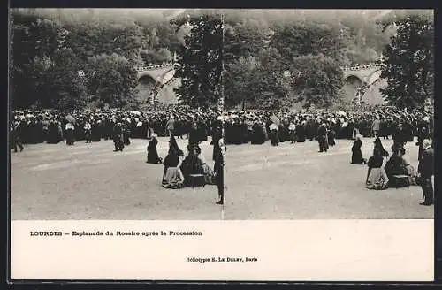 Stereo-AK Lourdes, Esplanade du Rosaire après la Procession