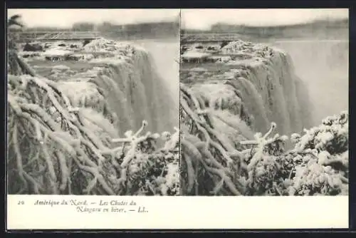 Stereo-AK Les Chutes du Niagara, Wasserfälle im Winter