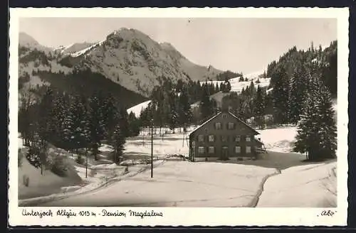 AK Unterjoch /Allgäu, Pension Magdalena mit Umgebung im Winter